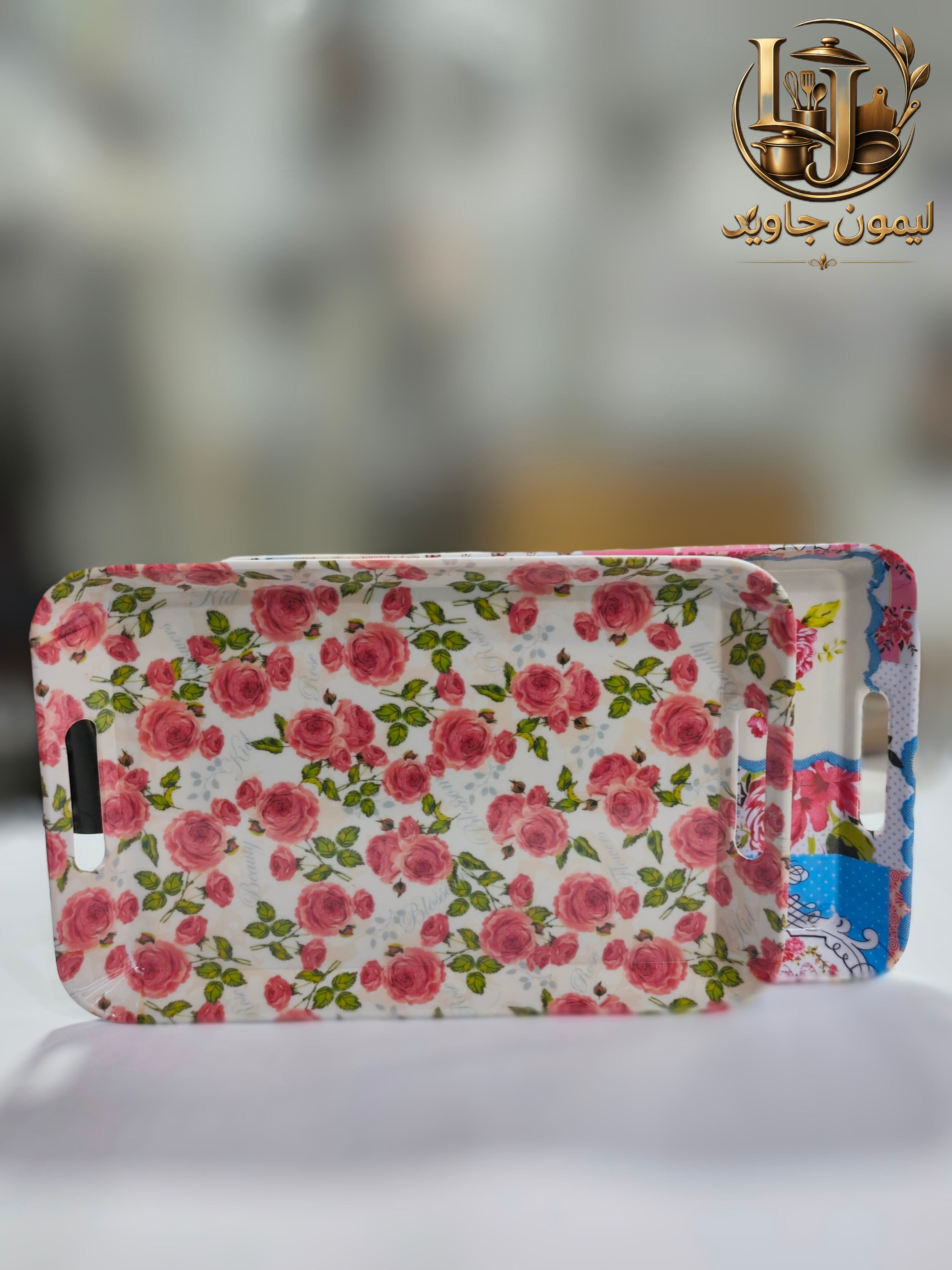سینی دسته دار جنس ملامین طرح گل دار
